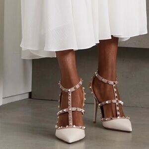 Valentino Caravani Patent Leather Strap Rockstud Pump High Heels Size 36.5